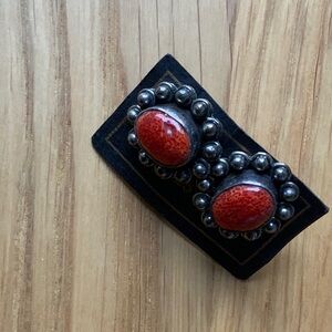 Red stone stud silver earrings